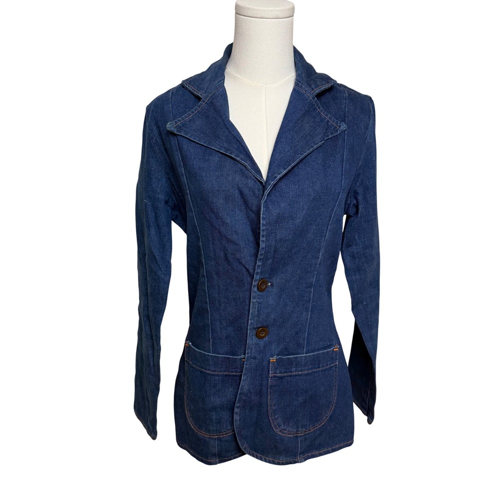 Vintage Wrangler Denim Blazer Womens Medium Dark Wash Western Tuxedo Boho